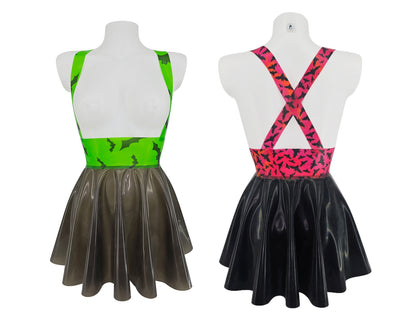 Halloween latex high waist mini skater skirt with braces