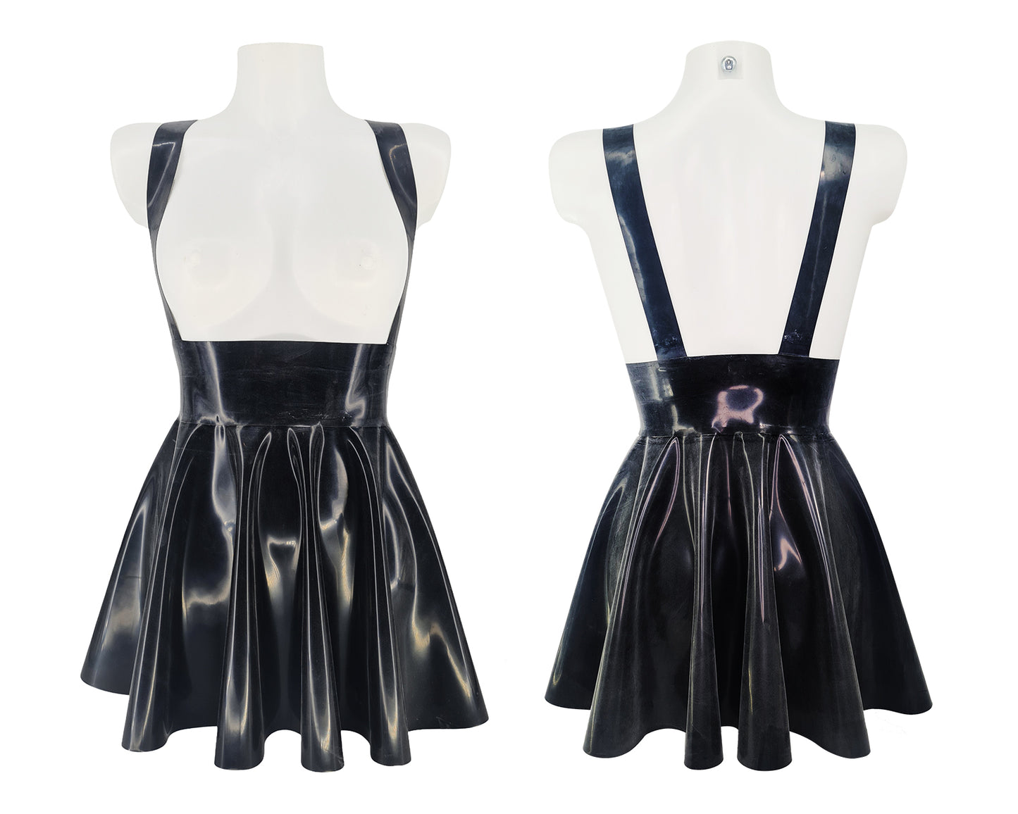 READY TO SHIP Sizes M-XL High waist latex full circle mini skater skirt with braces