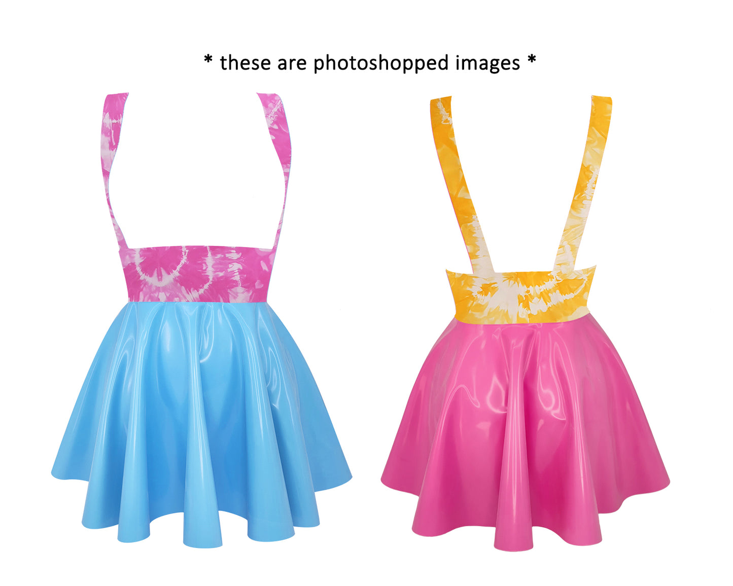 CLEARANCE size XS-3XL Tie dye high waist latex full circle mini skater skirt with braces