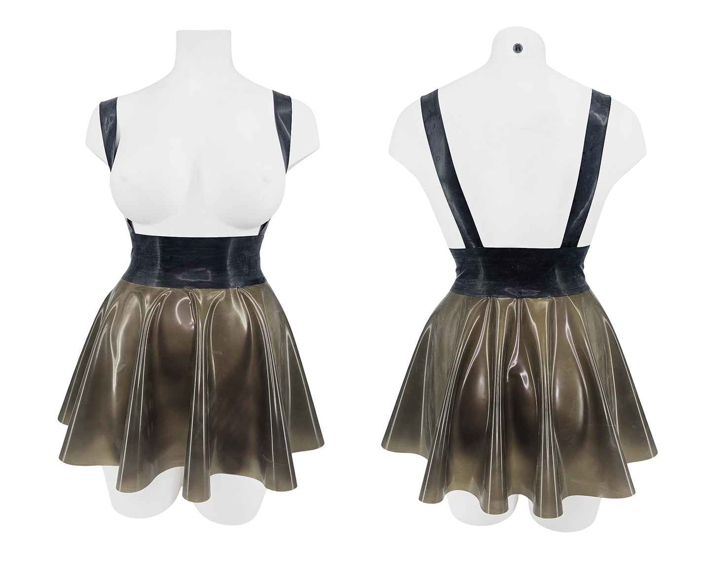 READY TO SHIP Sizes XL-4XL High waist latex full circle mini skater skirt with braces