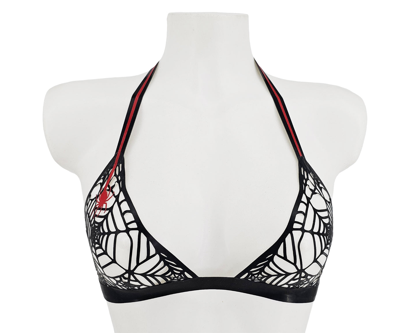 Haut de bikini dos nu en résille de latex découpé au laser