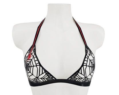 Haut de bikini dos nu en résille de latex découpé au laser