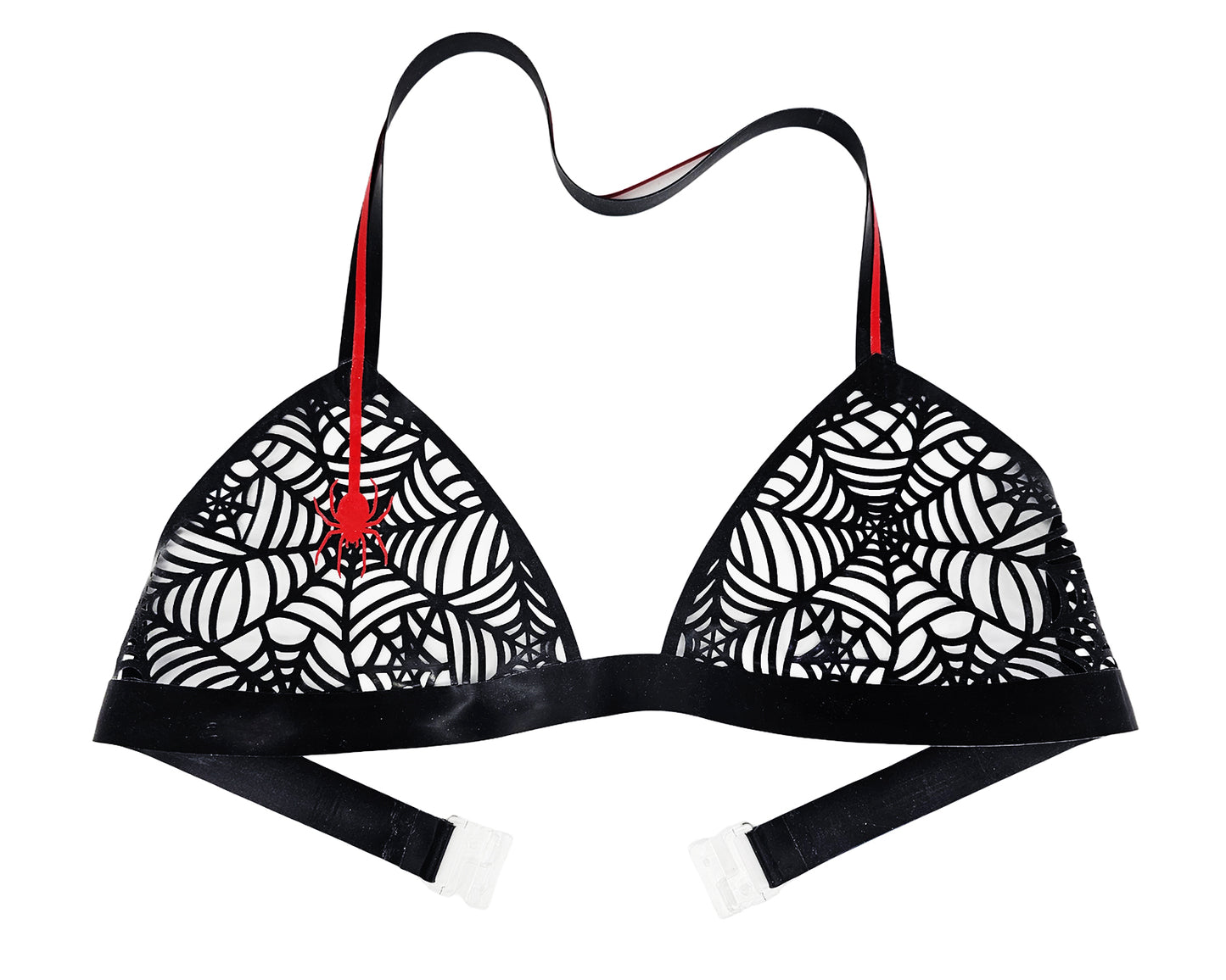 Haut de bikini dos nu en résille de latex découpé au laser