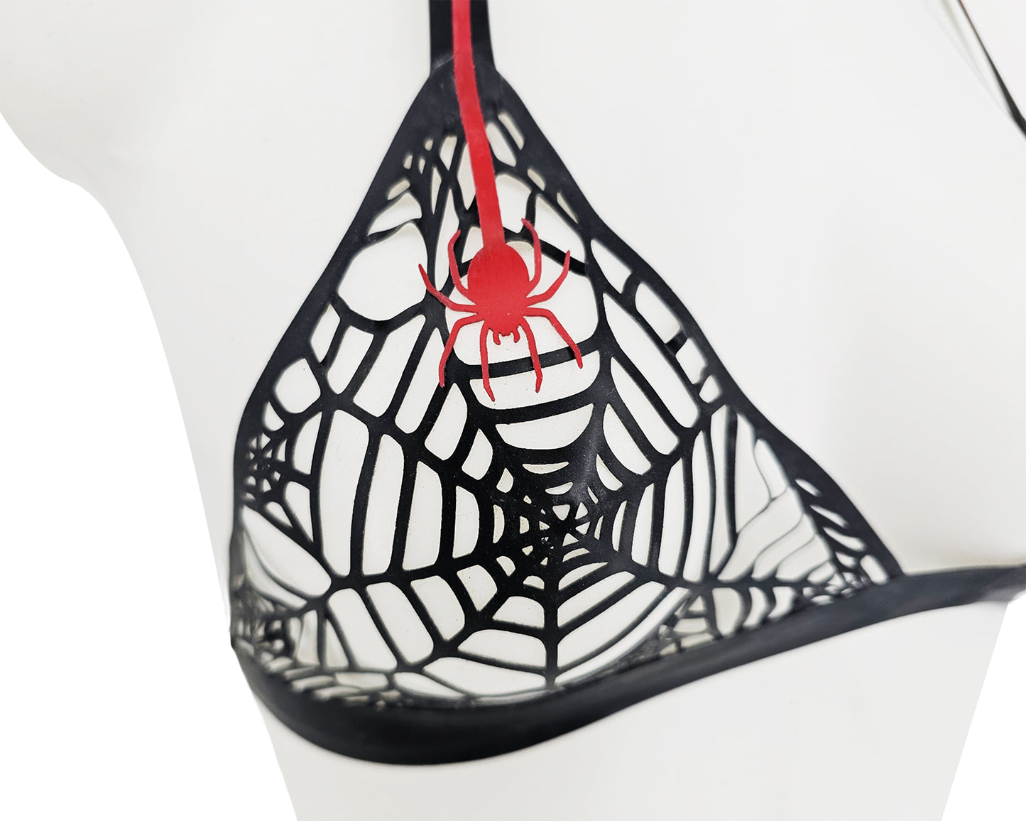 Haut de bikini dos nu en résille de latex découpé au laser