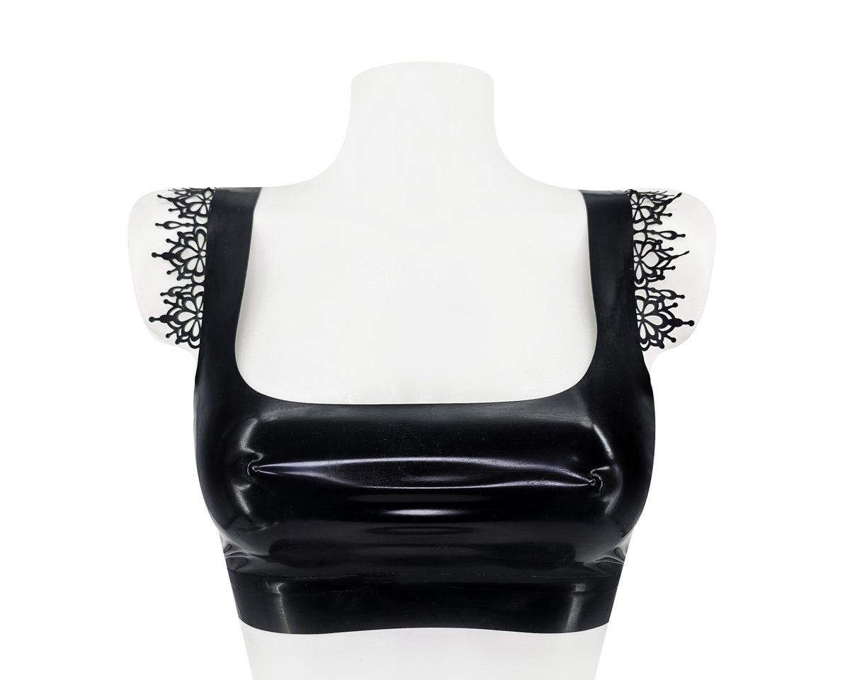 READY TO SHIP Size S Latex crop top with lace ruffles