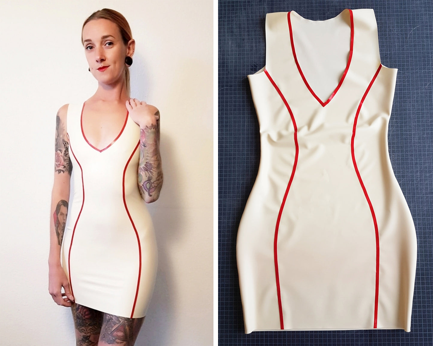 Latex panelled trimmed v-neck mini dress - Lottielatex