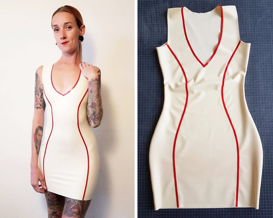 Latex panelled trimmed v-neck mini dress