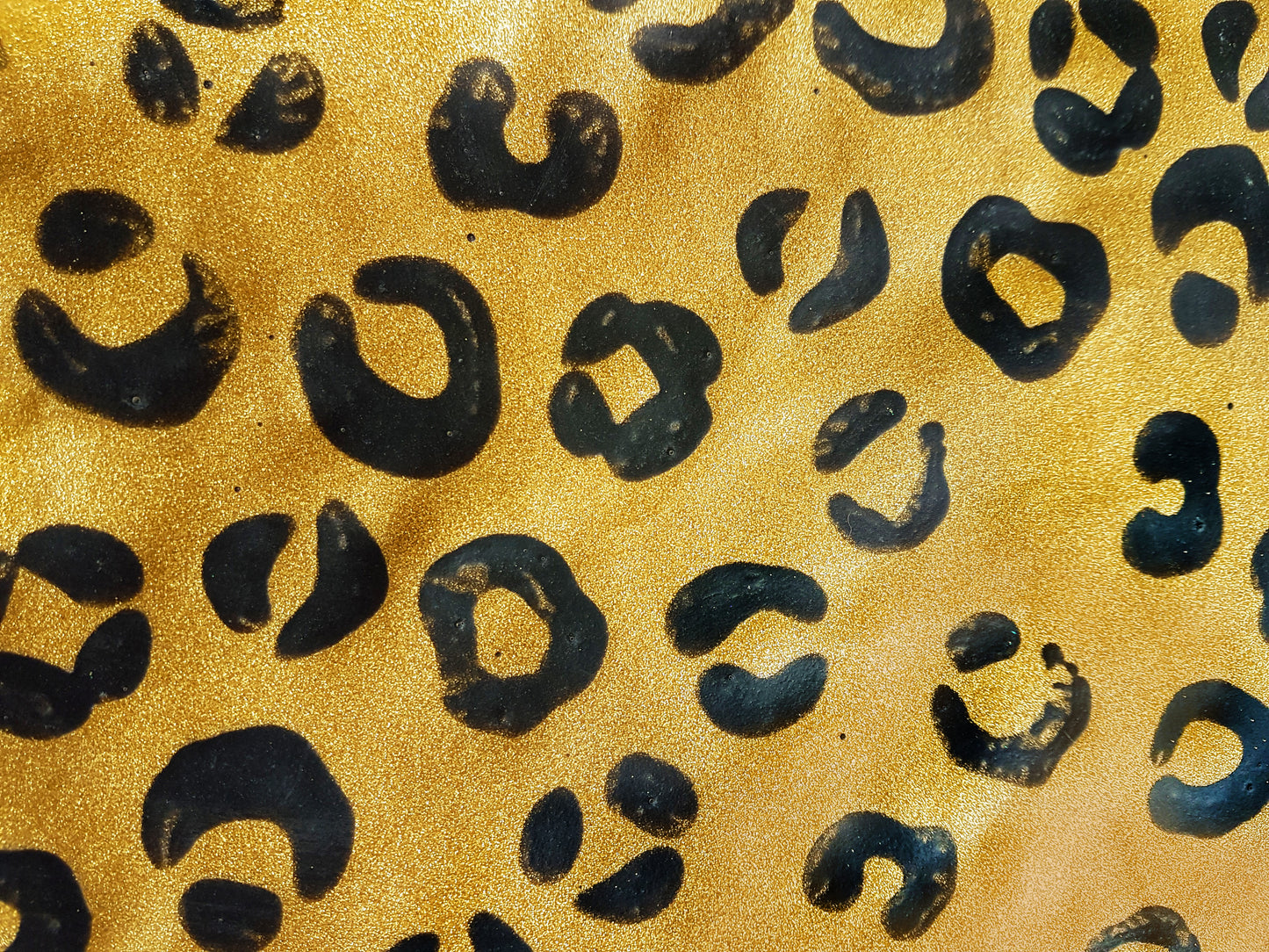 CLEARANCE size XS Gold glitter leopard high waist latex full circle mini skater skirt with braces