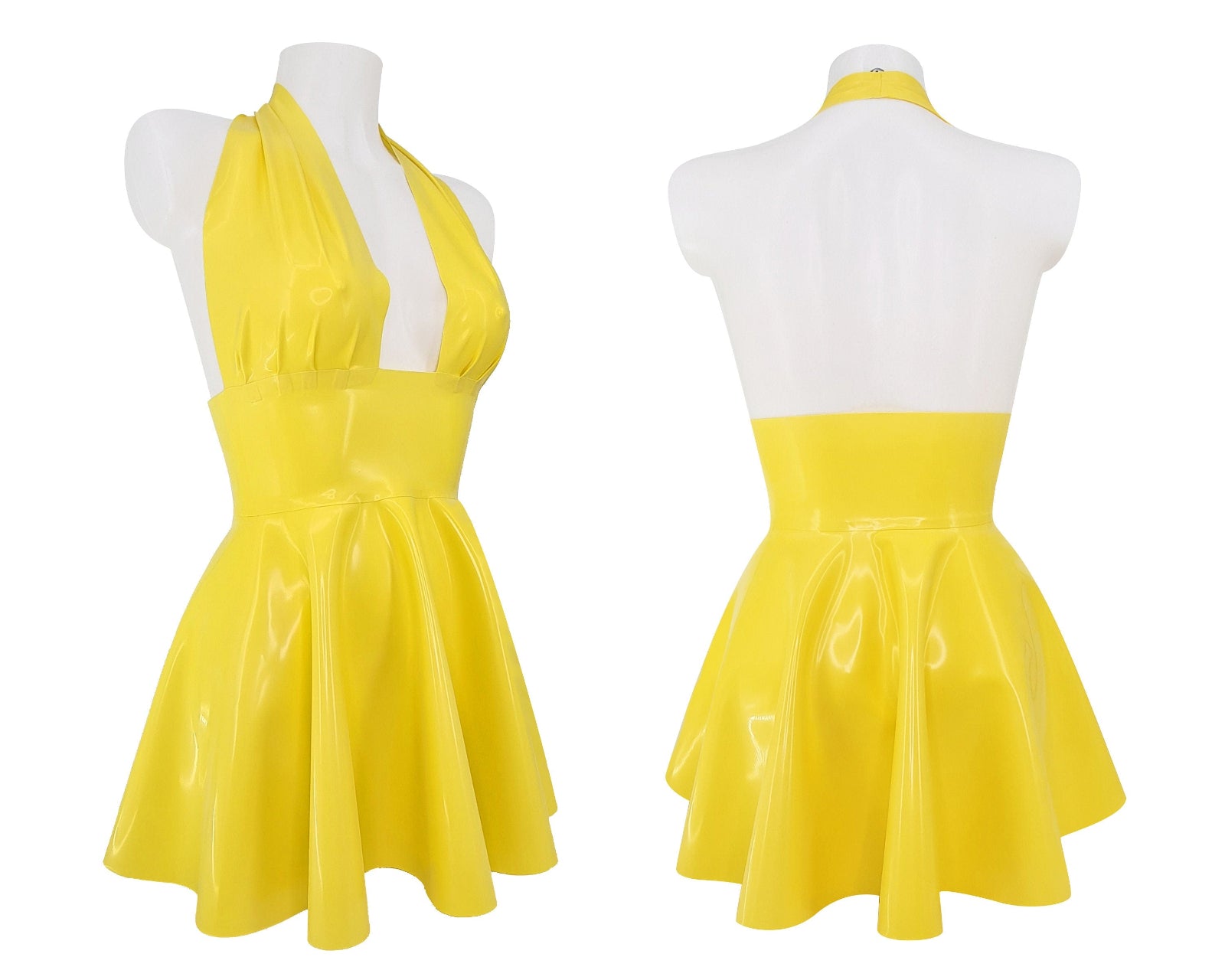 Latex halter Marilyn full circle mini dress yellow / S Latex halter Marilyn full circle mini dress yellow / S