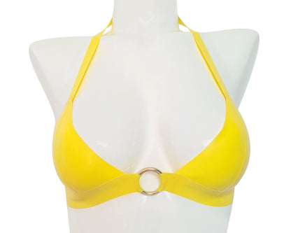 Latex halter bikini top with ring (silver, gold or rainbow ring) - Lottielatex