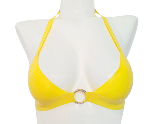 Latex halter bikini top with ring (silver, gold or rainbow ring) - Lottielatex