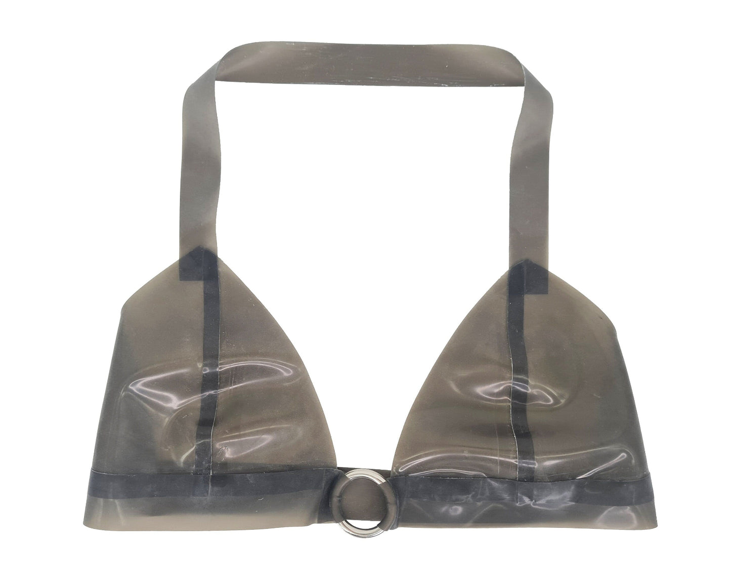 Latex halter bikini top with ring (silver, gold or rainbow ring) - Lottielatex