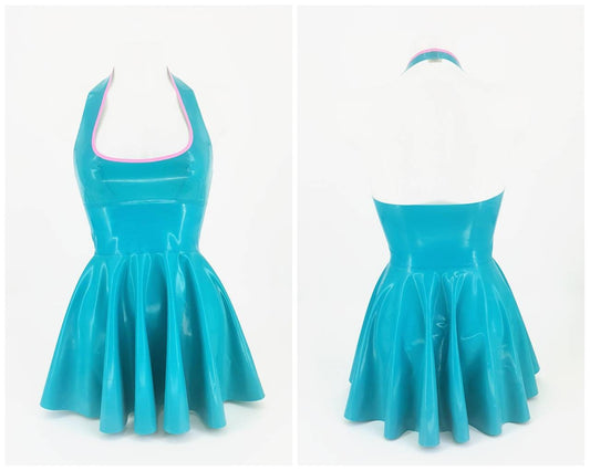 Latex halter mini skater dress - Lottielatex latex dress handmade in Belgium