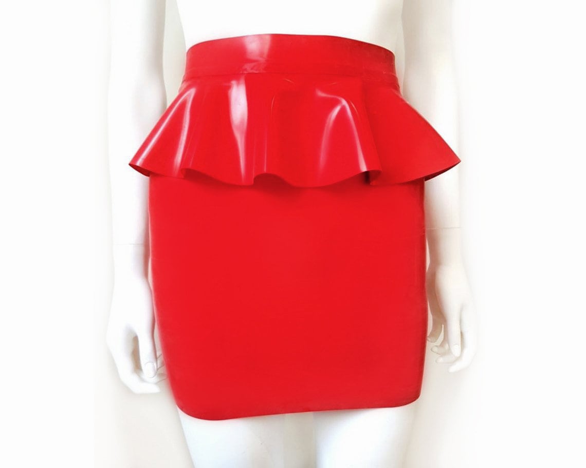 Latex peplum mini skirt