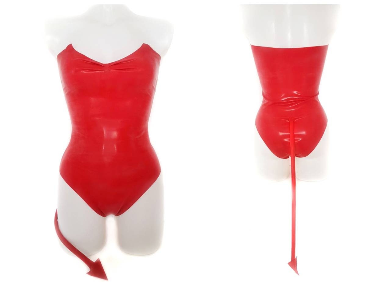 Latex devil bodysuit with tail (glitter available)
