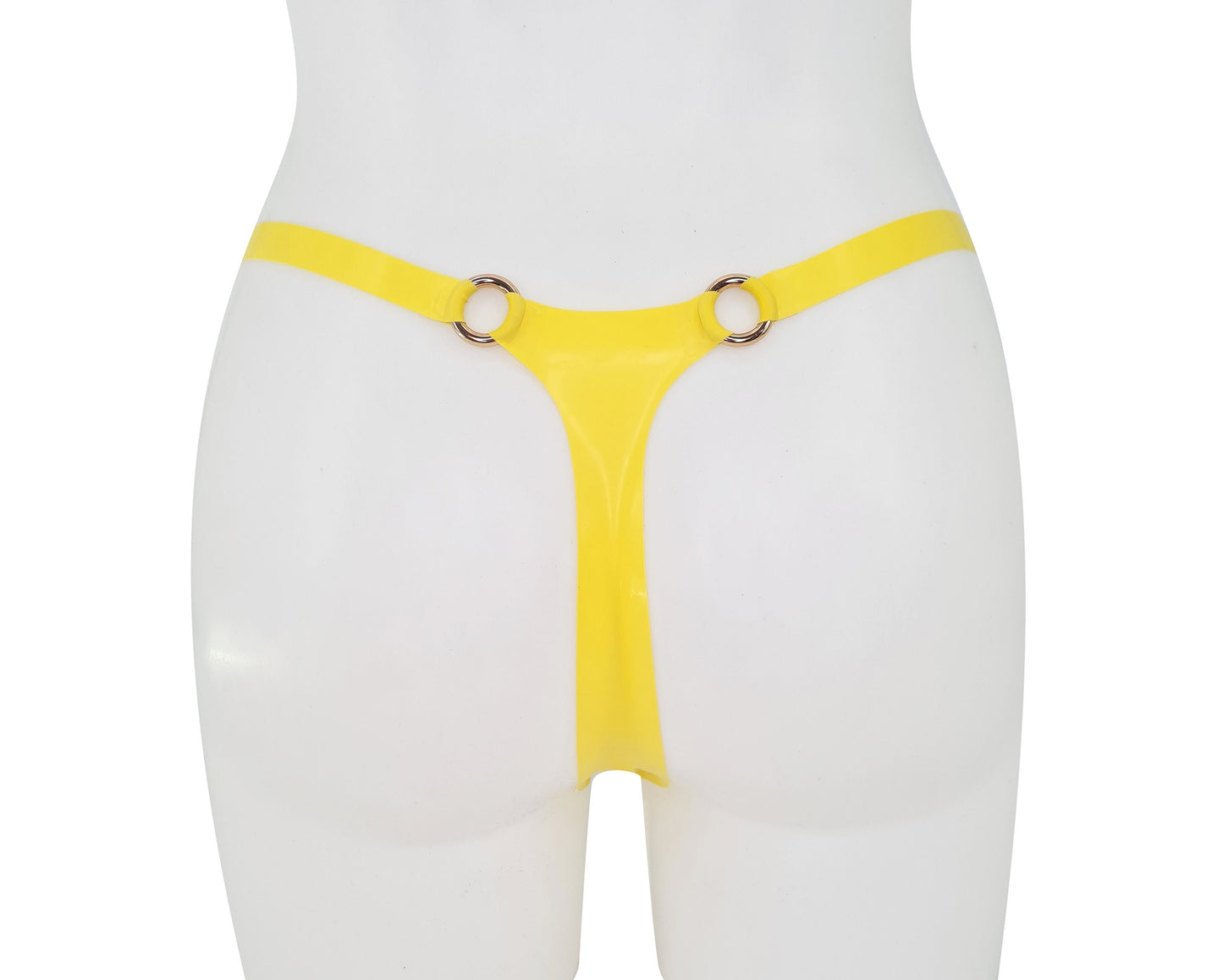 Latex thong with rings (silver, gold or rainbow rings)