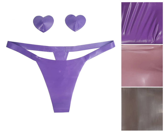 CLEARANCE sizes XS to XL Latex thong and pasties gift set (3 colors)