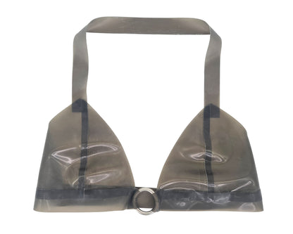 Latex halter bikini top with ring (silver, gold or rainbow ring)