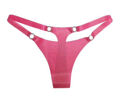 Halloween/glitter/pattern latex thong with rings (silver, gold or rainbow rings)