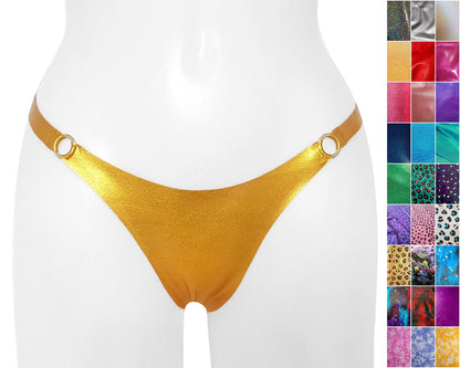 Halloween/glitter/pattern latex thong with rings (silver, gold or rainbow rings)