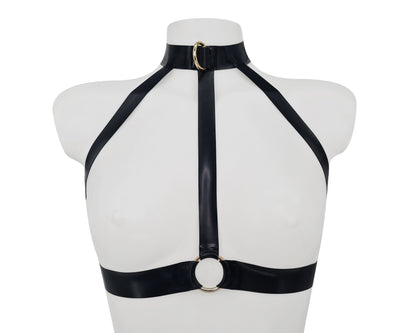 Heavy latex harness with rings (silver, gold or rainbow hardware)