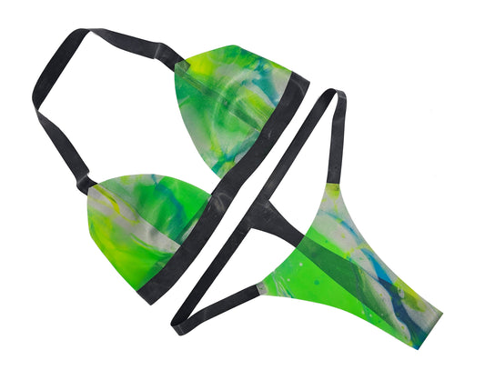 CLEARANCE sizes XS to XL Latex uv green galaxy thong bikini set - Lottielatex