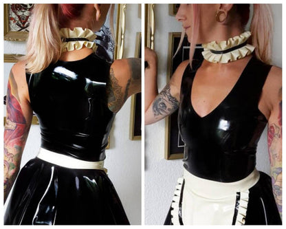 latex v neck cut long top - Lottielatex